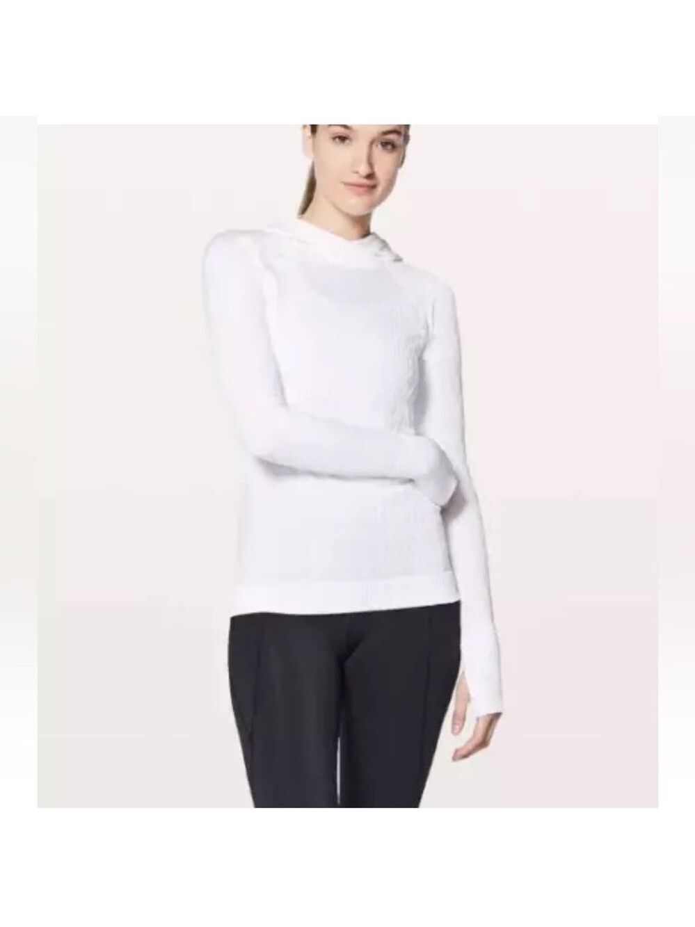 Lululemon Rest Less Hoodie White Cable Knit Pattern Long Sleeve Shirt Sz 6
